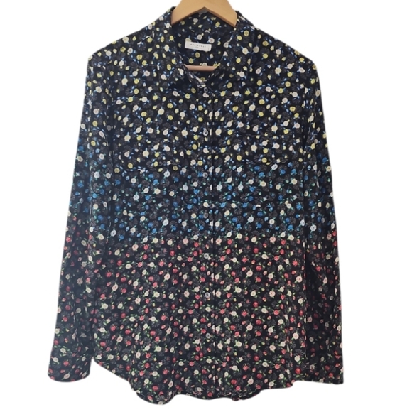 Equipment Femme 100% Silk Floral Button Down Blouse Sz L Luxury Chic Basics